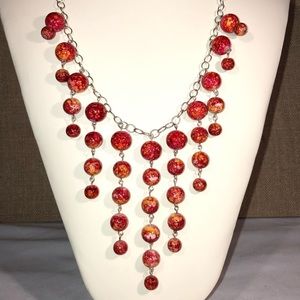 Red and Orange Marble Tear Drop Necklace Set